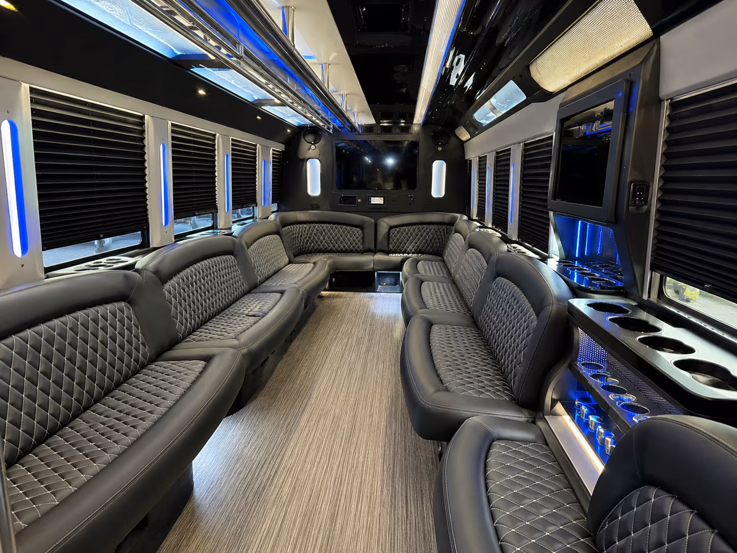 Group beside a Mercedes Sprinter limo in Fullerton