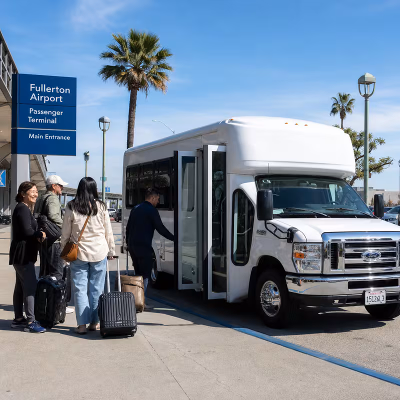 Black Mercedes Sprinter van staged for an Fullerton Airport Transportation group
