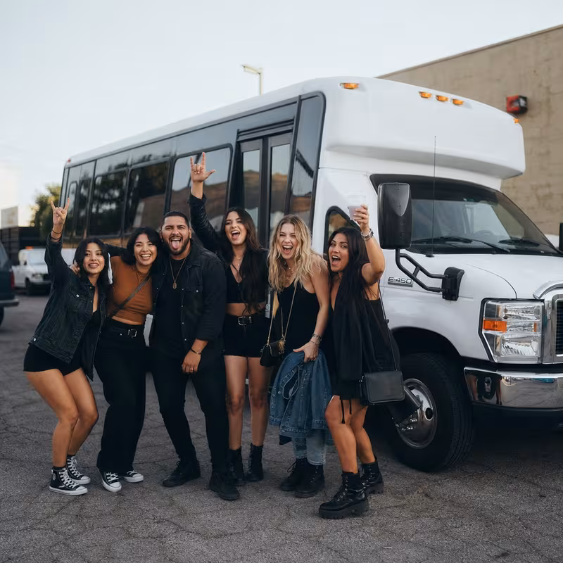 Black Mercedes Sprinter van staged for an Fullerton Concert Transportation group