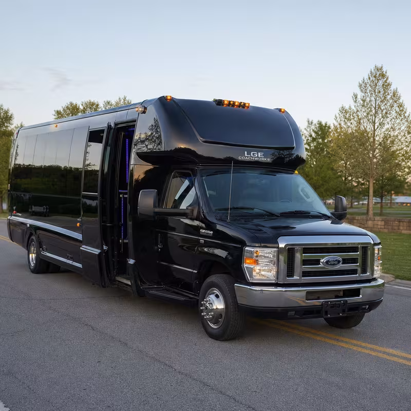 Black Mercedes Sprinter van staged for an Fullerton Prom & Homecoming Transportation group