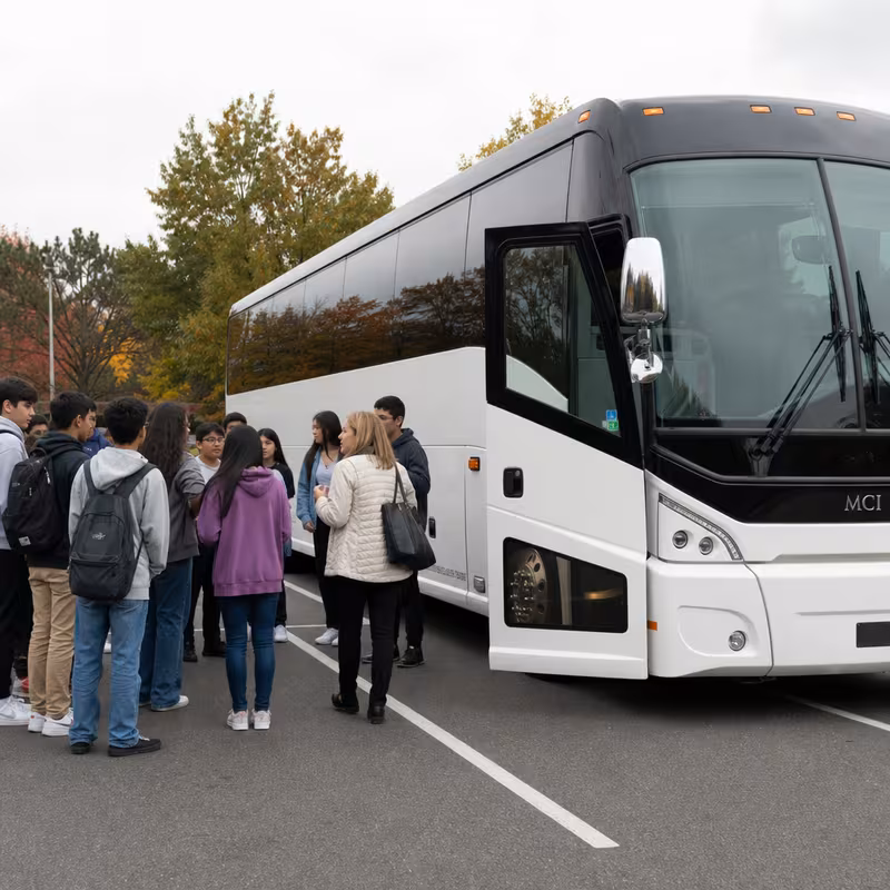 Black Mercedes Sprinter van staged for an Fullerton School Transportation group