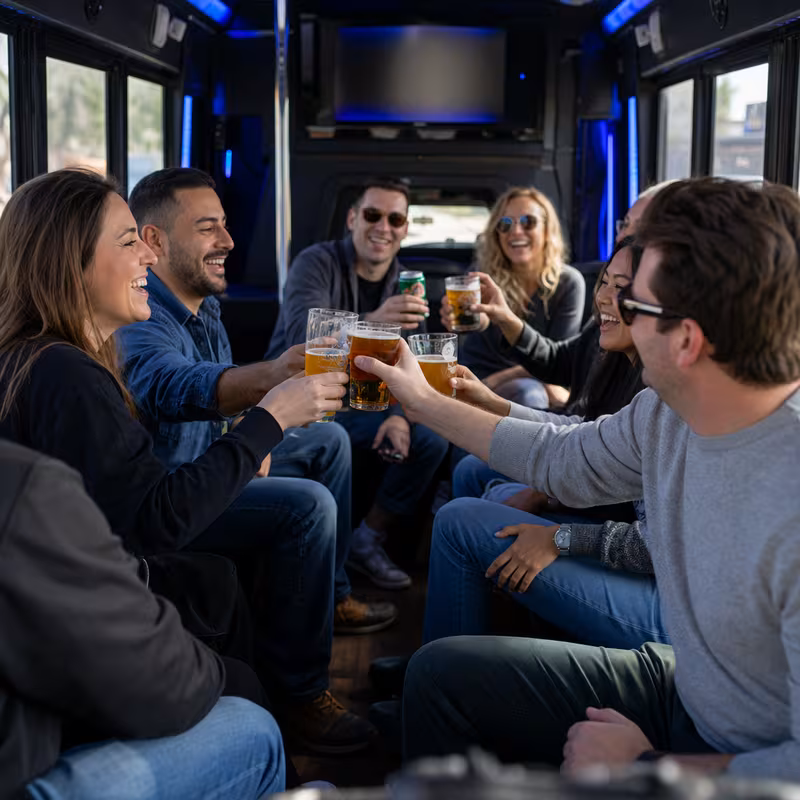 Black Mercedes Sprinter van staged for an Fullerton Winery & Brewery Tour Transportation group